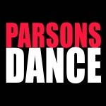 Parsons Dance Red and White Logo over Black Background