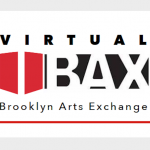 Virtual BAX - Brooklyn Arts Exchange [White backdrop with black text and an image of two red doors]