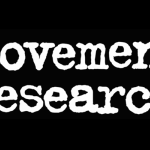 Logo of Movement Research in white typewriter text on a black background. 