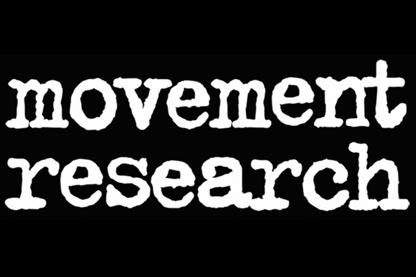 A white typewriter font 'Movement Research' in all lowercase stacked on top of each other on a black background