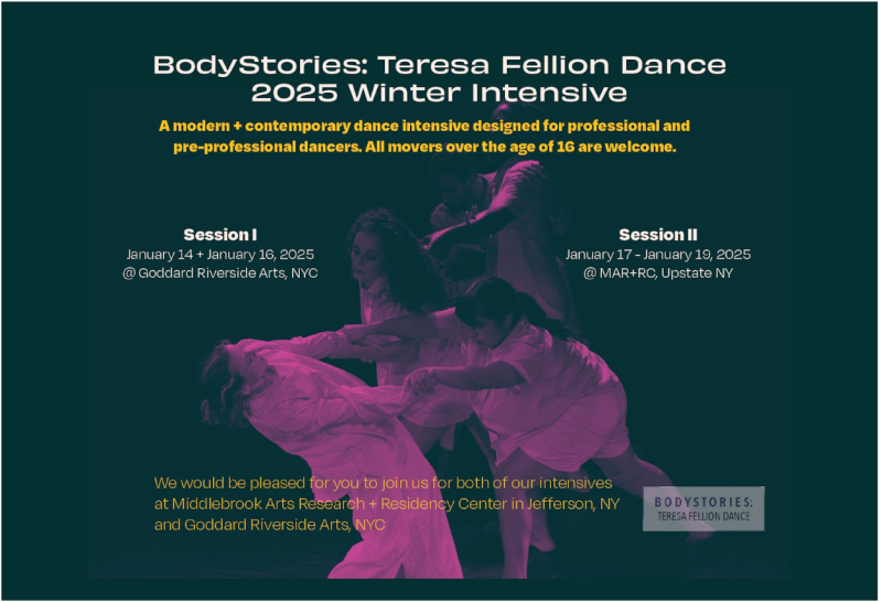 A BodyStories: Teresa Fellion Dance postcard with details about the winter intensive