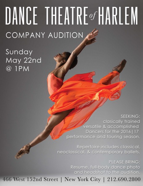Dance Theatre of Harlem COMPANY AUDITION Sunday, May 22, 2016