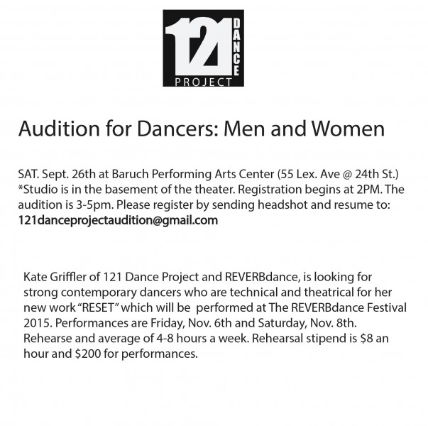 121 Dance Project. Audition for male and female dancers