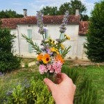 A small bouquet held in front of the main house at Moulin/Belle