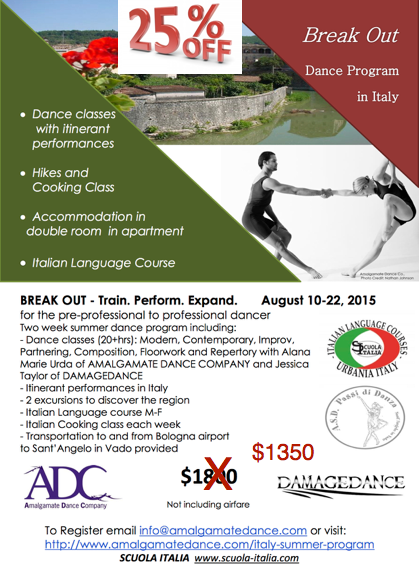  NEW - 25% DISCOUNT - Italy Summer Dance Program: BREAKOUT -Train.Perform.Expand
