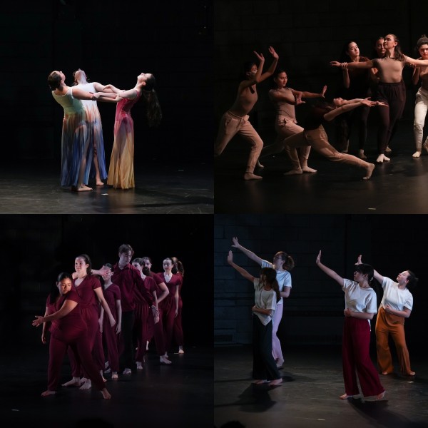 4 different images of youth dancers performing onstage.