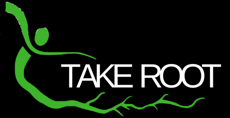 Take Root Logo- Black and white with a green vine
