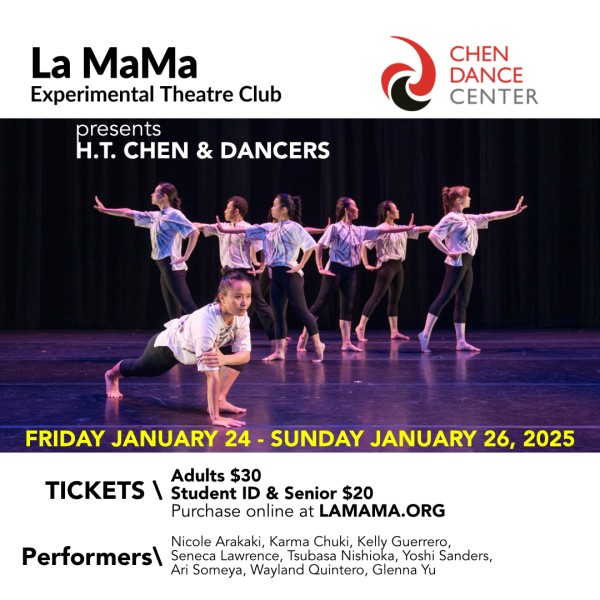 LaMaMa ETC with Chen Dance Center presents H.T. Chen & Dancers, two rows of dancers standing behind one dancer on the floor