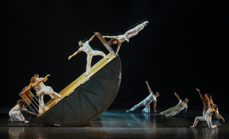 Diavolo's iconic rocking boat structure with performers