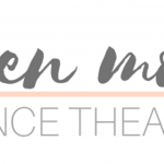 ALDEN MOVES Dance Theater Logo in gray type and on two lines with a soft pink line in between the lines