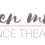 In gray and separated by a pink line, a cropped section of ALDEN MOVES Dance Theater's logo with "Alden" over "Dance"