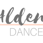 in gray with a light pink accent line, the first part of ALDEN MOVES Dance Theater's logo with "Alden" over "Dance"