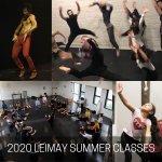 A collage of people of all ages dancing in LEIMAY programs and one image of Guest Teacher Ricardo Bustamante