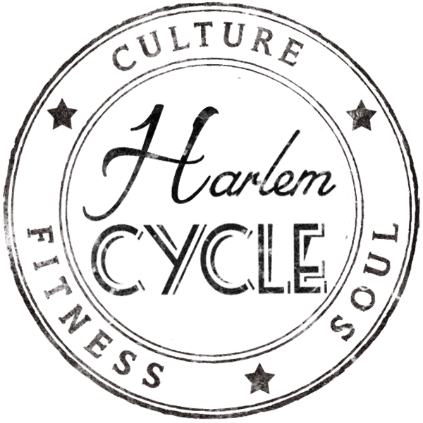 There are two circles: an inner circle with the words 'Harlem Cycle' inside and the words 'culture, soul, & fitness' in between 