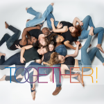 Dancers laying on floor in a group, covered by the word "TOGETHER!"