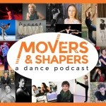 Image says Movers & Shapers in orange text and features a colorful collage of headshots of individuals featured on podcast.