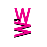 Logo of 2 hot pink W's. One W is placed normally above a black apostrophe and 2nd W rotated 90 degrees left