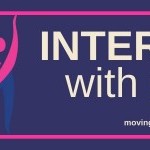 INTERN with Us with our logo on the Left hand side - a pink and blue clip art dance shape with arms overhead and left leg out