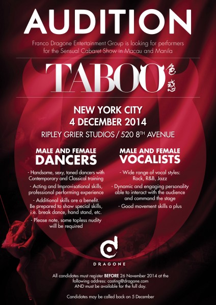 TABOO : dance and vocal auditions
