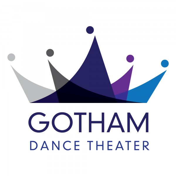 Gotham Dance Theater crown logo in hues of purple, blue, and grey